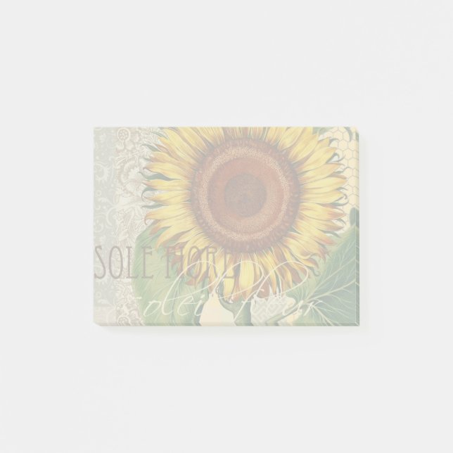 Bloco Post-it Arte Floral de Girassol Vintage Damask (Frente)