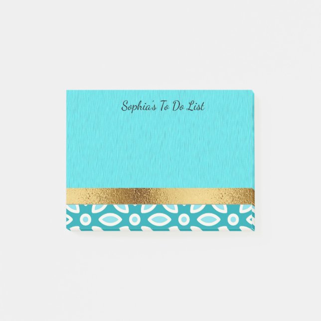 Bloco Post-it Azul Ártico Personalizado Turquesa Ouro Branco (Frente)