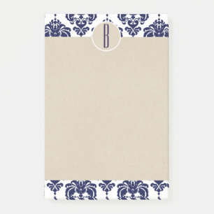 Bloco Post-it Azul Marinho Branco Glam Damasco Kraft Monograma I