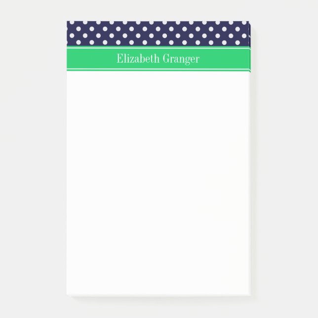 Bloco Post-it Azul Marinho Com Pontinho Branco Verde Esmeralda M (Frente)