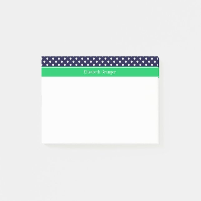 Bloco Post-it Azul Marinho Com Pontinho Branco Verde Esmeralda M (Frente)