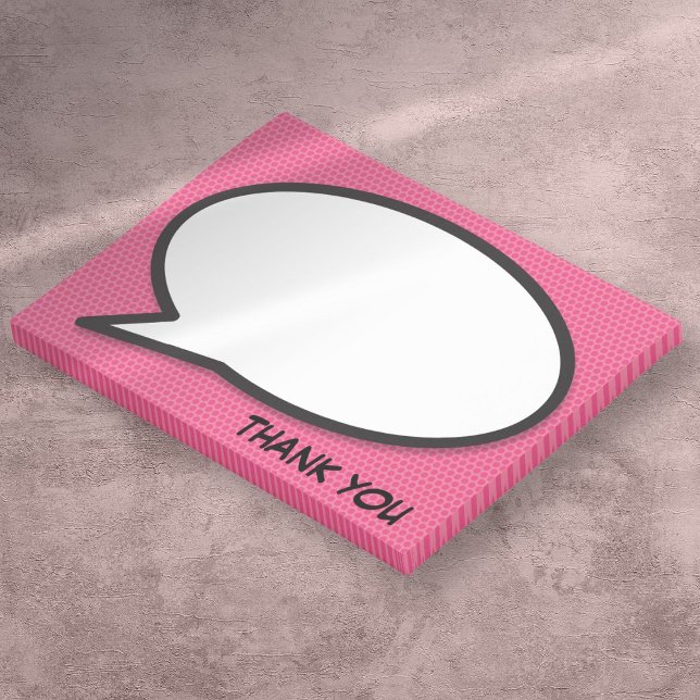 Bloco Post-it Balão de Fala de Quadrinhos Divertido Rosa Obrigad (Pink Fun Comic Book Speech Bubble Thank You Post-it Notes)