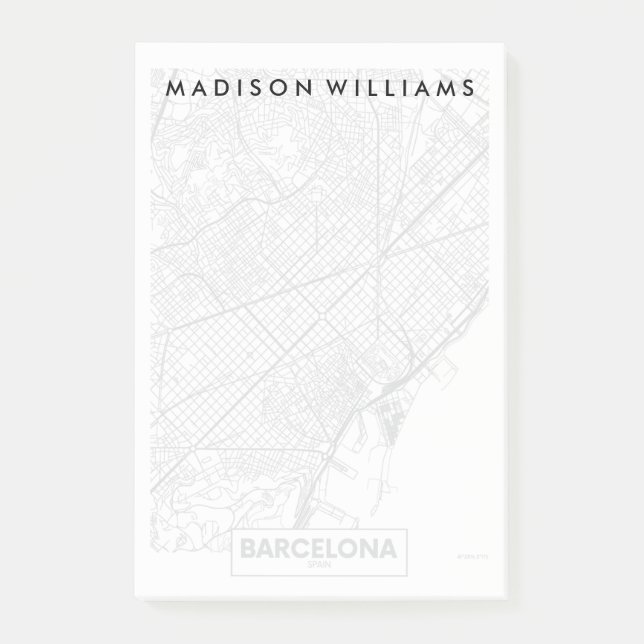 Bloco Post-it Barcelona, mapa da cidade da espanha | (Frente)