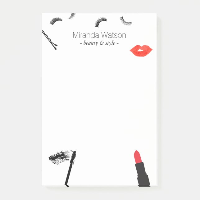 Bloco Post-it Beauty Biz Eyelashes Lábios Mascara Makeup Artista (Frente)