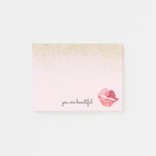 Bloco Post-it Beijo Glam Dourado da aguarela você é bonito