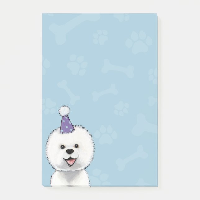 Bloco Post-it Bichon bonito Frise que veste um chapéu do partido (Frente)