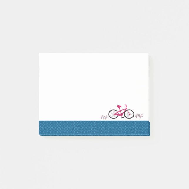 Bloco Post-it Bicicleta Rosa com Borda Azul com Padrão (Frente)