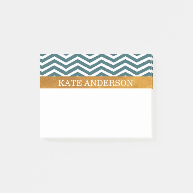 Bloco Post-it Blue Chevron e Faux Gold Foil (Frente)