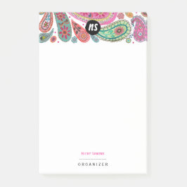 Bloco Post-it Boêmia rosa e turquesa Floral Paisley