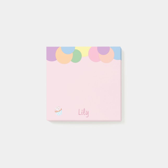 Bloco Post-it Bolas de Aniversário com Nome e Cupcake (Frente)