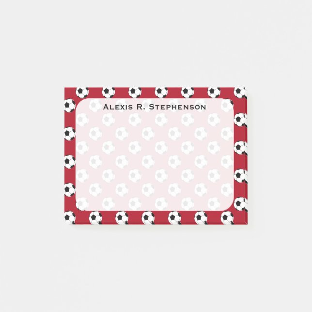 Bloco Post-it Bolas de futebol Monogram Soccer em vermelho escur (Frente)