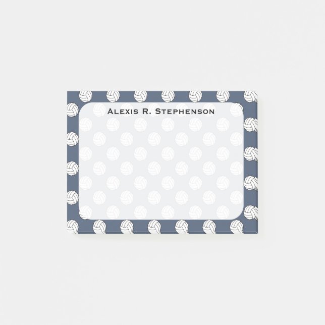 Bloco Post-it Bolas de Volei Monograma Azul Jeans Azul (Frente)