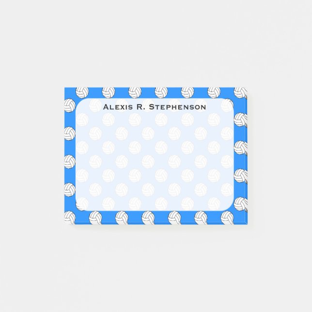 Bloco Post-it Bolas de Volei Monograma em Azul Azure (Frente)