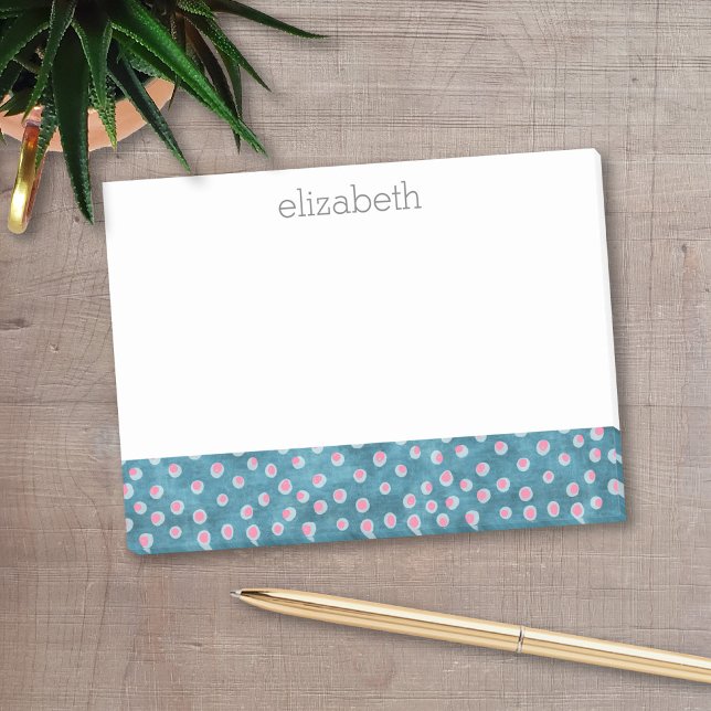 Bloco Post-it Bolinhas de água - azul e rosa (Personalized post-it notes with a monogram and contact information - low quantity available)