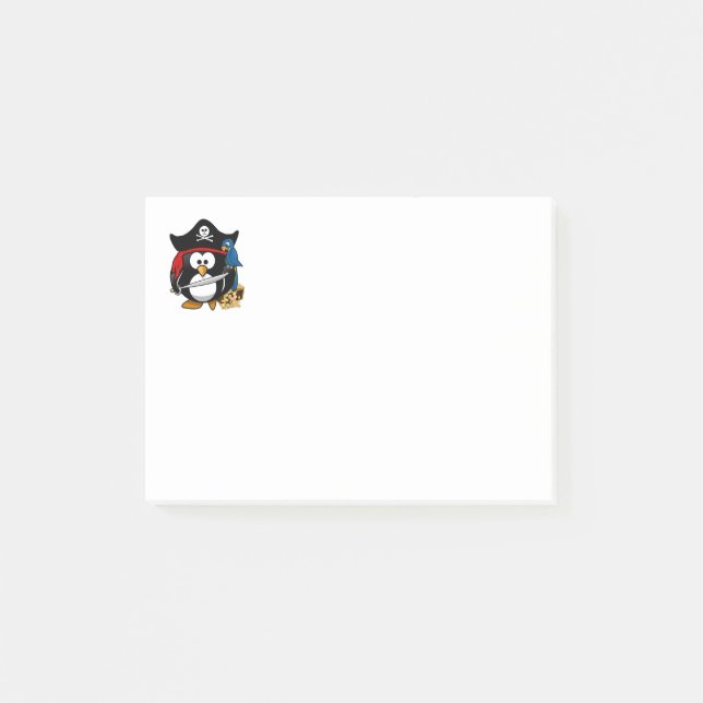 Bloco Post-it Bonita Cartoon Pirate Penguin com papagaio (Frente)