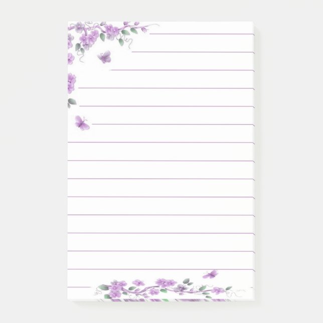 Bloco Post-it Borboleta roxa floral (Frente)