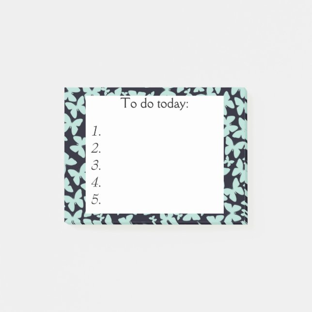 Bloco Post-it Borboletas Azuis no Posto Preto Nota (Frente)