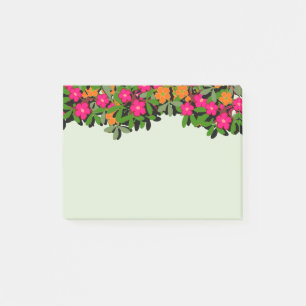 Bloco Post-it Borda de flores silvestres cor-de-rosa e laranja