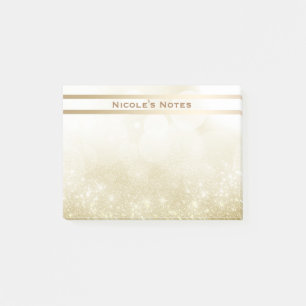Bloco Post-it Brilho Dourado Faísca Glam Personalizado Moderno