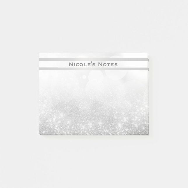 Bloco Post-it Brilho Prateado Brilho Glam Moderno Personalizado (Frente)