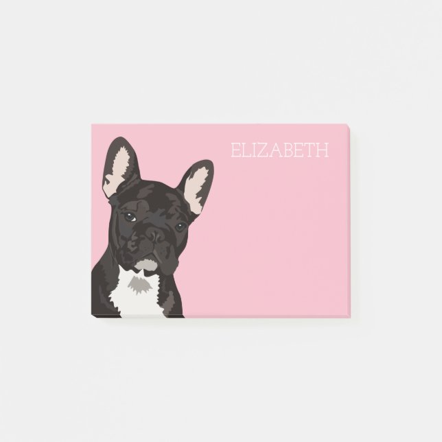 Bloco Post-it Buldogue francês | Frenchie bonito cor-de-rosa (Frente)