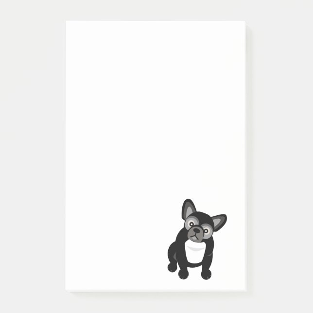 Bloco Post-it Buldogue francês preto e branco (Frente)