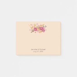 Bloco Post-it Buquê cor-de-rosa e cor-de-laranja no plano de fun