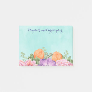 Bloco Post-it Buquê das Flores de Aquarela Casamento Personaliza