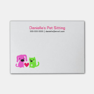 Bloco Post-it Cachorro e Gato de Pet Sitter com Coração