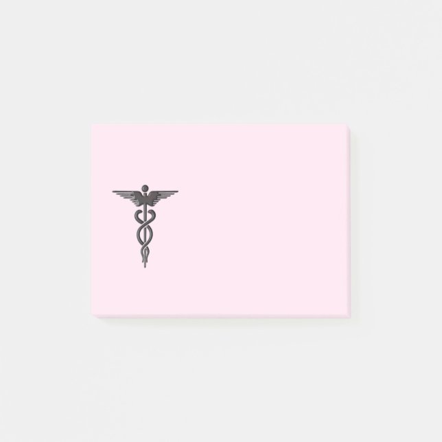 Bloco Post-it Caduceus médico no rosa (Frente)