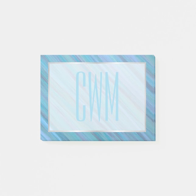 Bloco Post-it Calm Blue Abstrato | Monograma Aqua Monograma de T (Frente)