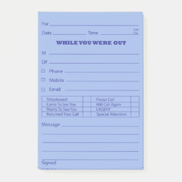 Bloco Post-it Cargo azul da mensagem de telefone é