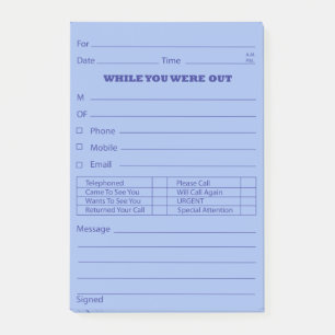 Bloco Post-it Cargo azul da mensagem de telefone é
