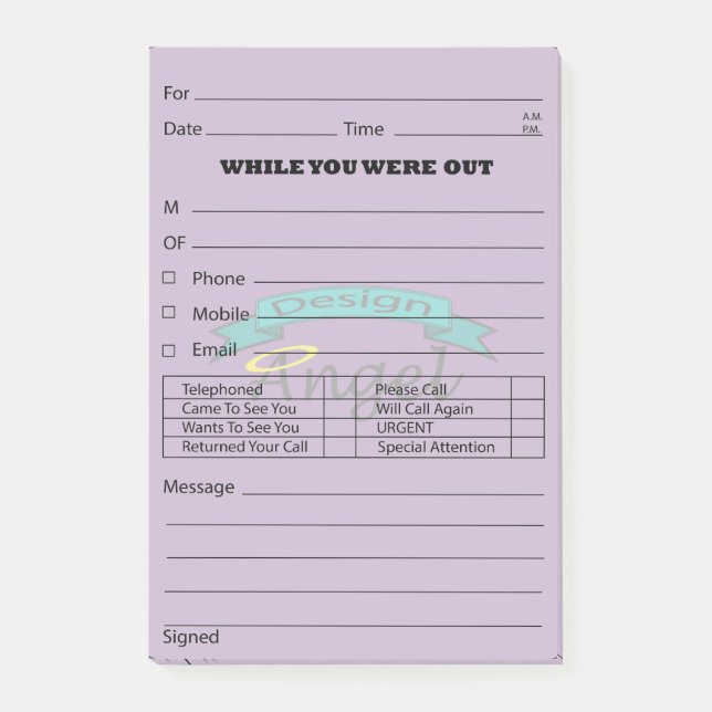 Bloco Post-it Cargo roxo da mensagem de telefone do Watermark do (Frente)