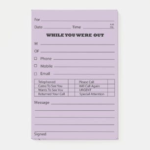 Bloco Post-it Cargo roxo da mensagem de telefone é