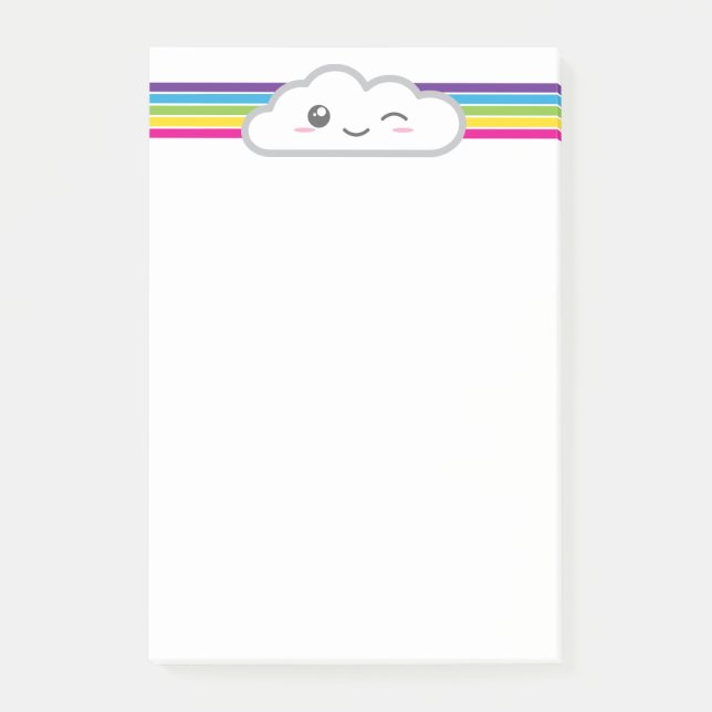 Bloco Post-it Cartões de nota da nuvem e do arco-íris de Kawaii (Frente)