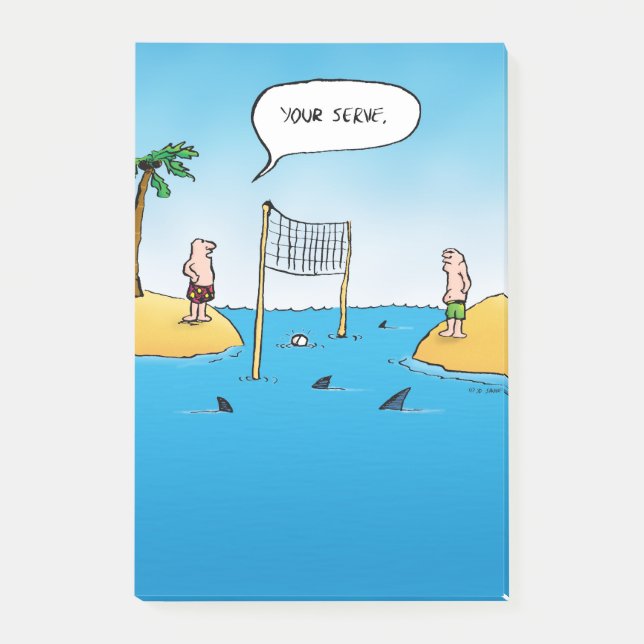 Bloco Post-it Cartoon Engraçado de Voleibol de Tubarão (Frente)