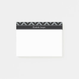 Bloco Post-it Carvão, Preto Chevron Preto Nome Monograma LG