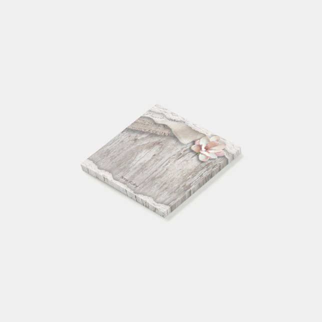 Bloco Post-it Casamento De Campo Floral Rústico De Madeira Burla (Inclinado)