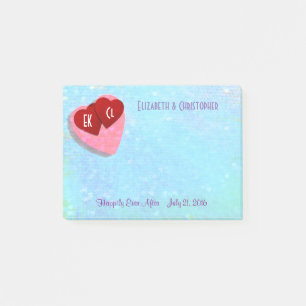 Bloco Post-it Casamento Personalizado de Corações Rosa e Vermelh