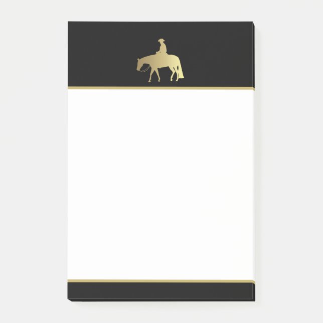 Bloco Post-it Cavalo ocidental dourado do prazer no preto (Frente)