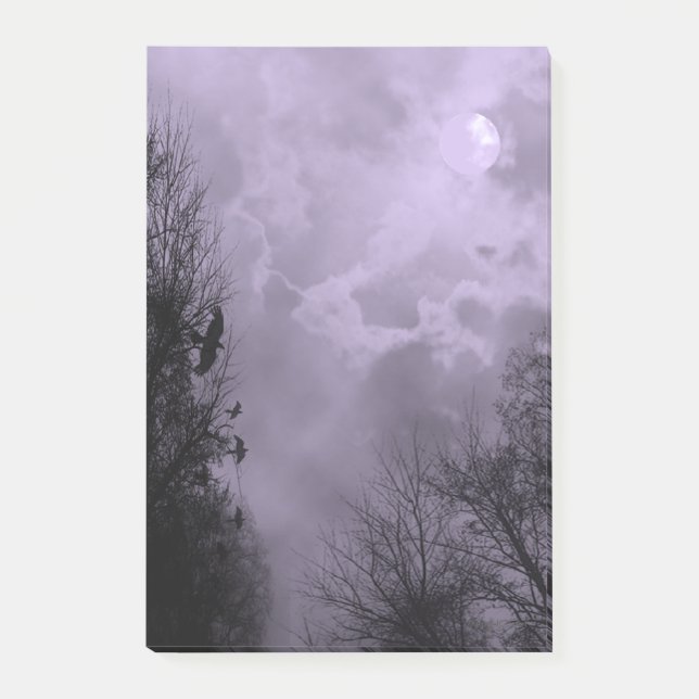 Bloco Post-it Céu Roxo Halloween Assombrado com Ravens Postado (Frente)