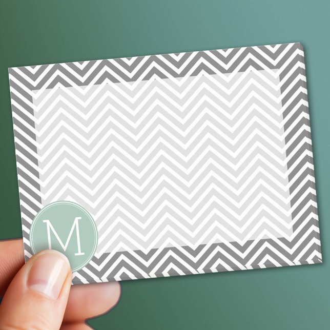Bloco Post-it Chevron de Carvão e Verde Hortelã com Monograma Pe (Custom Post It Notepad)