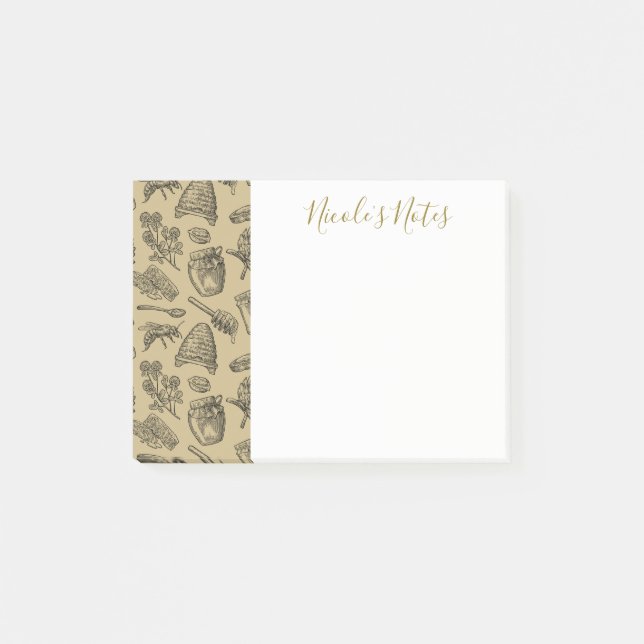 Bloco Post-it Chic Ouro Amarelo de Colmeia de Abelhas de Mel (Frente)
