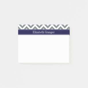 Bloco Post-it Cinza Carvão Lg Chevron Azul Marinho Monograma Nom