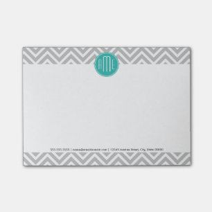 Bloco Post-it Cinza Moderna Elegante Chevron e Mint Monograma