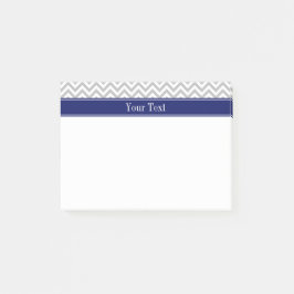 Bloco Post-it Cinza SLg Chevron Azul-Marinho Nome Monograma