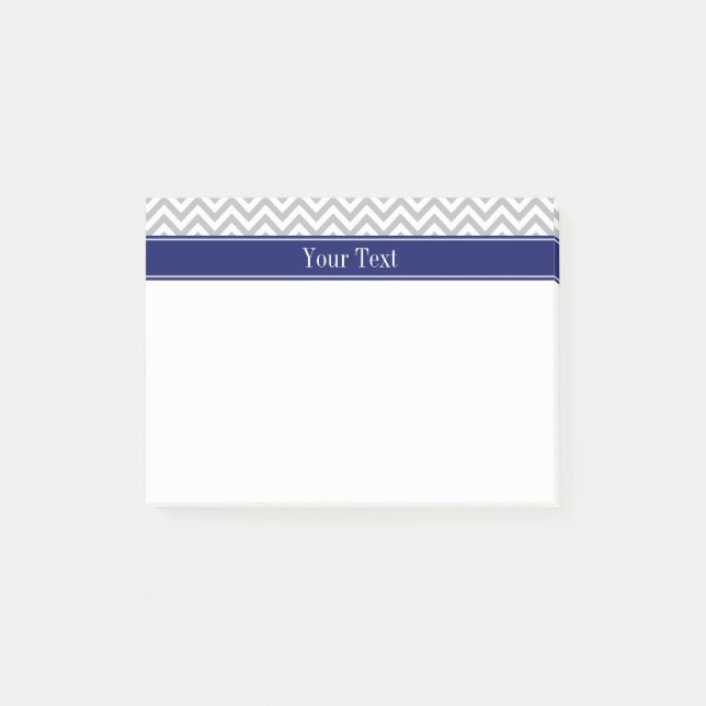 Bloco Post-it Cinza SLg Chevron Azul-Marinho Nome Monograma (Frente)