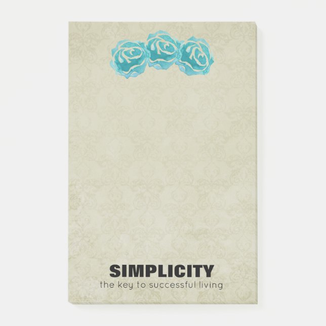 Bloco Post-it Citação da Tipografia Simplicidade com Rosas Teais (Frente)