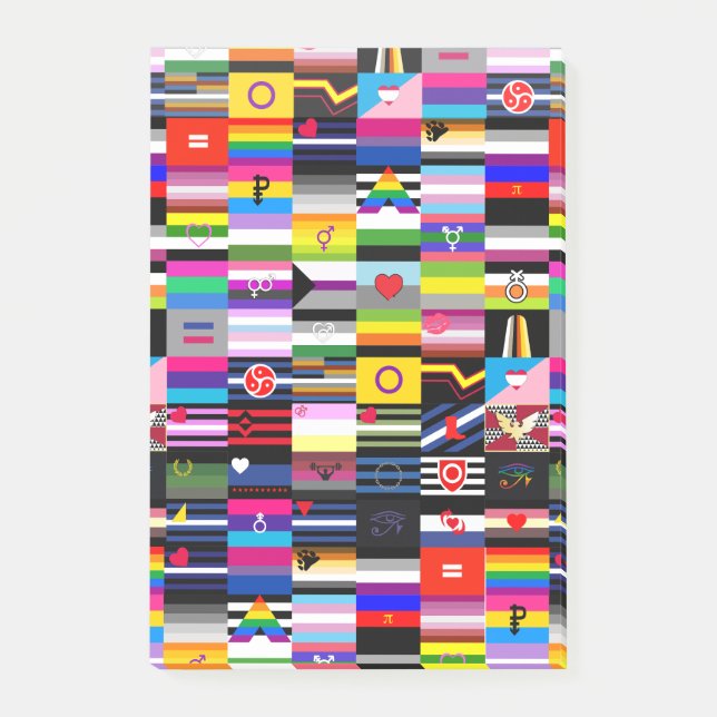 Bloco Post-it Colagem de Bandeiras do Orgulho (Frente)